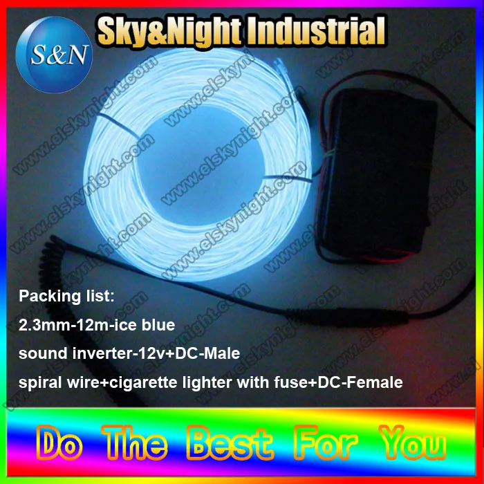 Фирменная Новинка El провода Neon Green Glow light (2.3mm-12M-Ice синий + 12 В звук