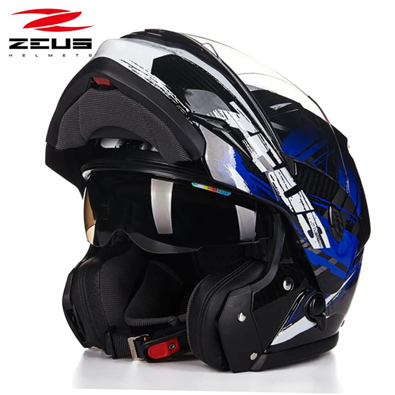 

ZEUS casco moto modular Motorcycle carbon Fiber helmet 2 visors racing capacete 3500