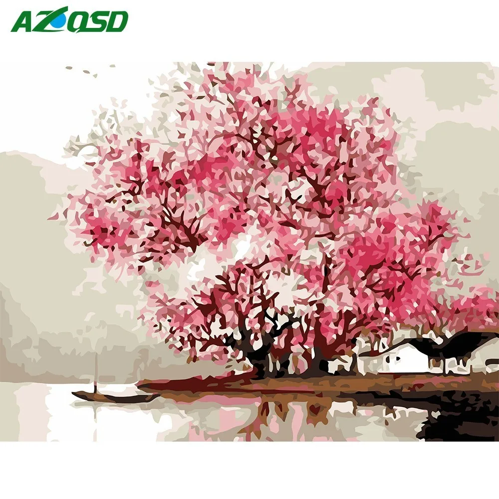 

AZQSD Cherry Tree Oil Painting By Number 40x50cm Picture On Wall Acrylic DIY Drawing By Numbers Unique Gift Home Decor szyh137