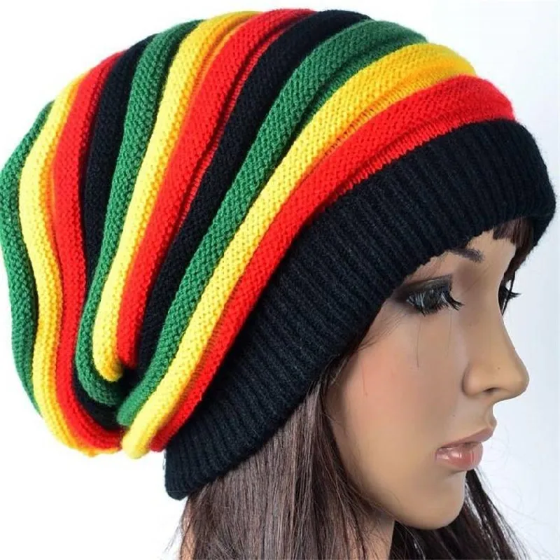 

Winter Jamaican Reggae Cap Long Section Women's Knitted Hat Many Colours Stripe Keep Warm Skullies & Beanies Men's Caps W005