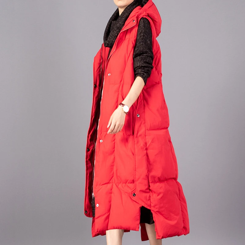 YNZZU Vintage 2018 Autumn Winter Women Down Vest Solid Color Long Style Elegant Female Waistcoat Hooded Warm Parka Outwear YO650