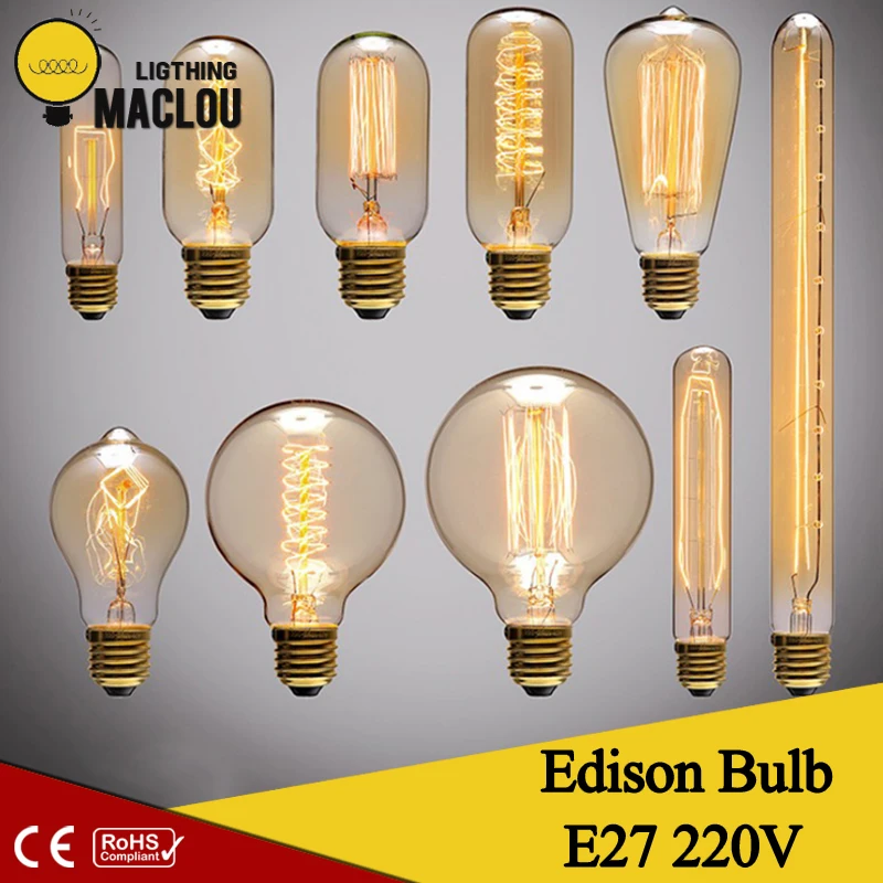 Лампа Эдисона 220 В 40 Вт E27 домашний декор Освещение Ampoule винтажная лампада ретро