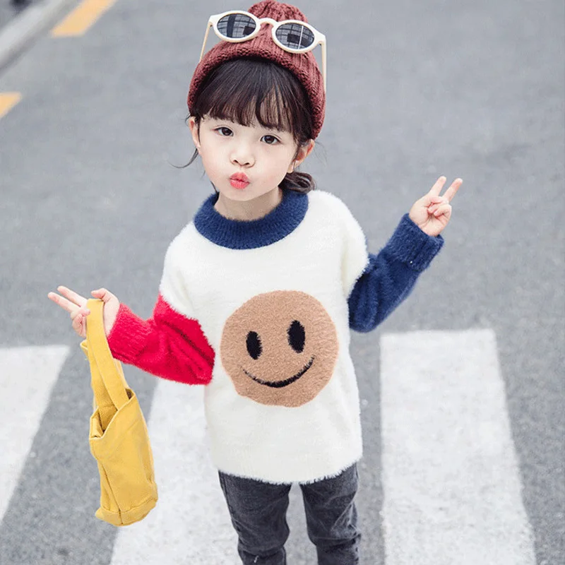 

Girls Warm Winter Sweater 2019 Kids Cute Smile Pullovers Casual Toddler Long Sleeve Knitwear Boys Knitted Sweater Pull Fille