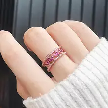 MENGJIQIAO-Anillo de circonia cúbica coreana para mujer, anillos abiertos de doble capa con corazón de amor para mujer, anillo de dedo Micro pavimentado, 2018