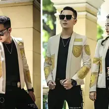 Настоящий роскошный мужской красный ковер абрикосовый вышивка куртка Клубная/сценическая производительность/Студия/Азия Размер/это только куртка