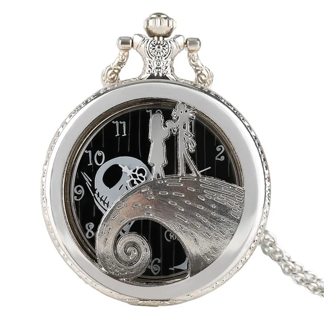 The Nightmare Before Christmas Tema Argento Donne Orologio Da Tasca Collana Cate The Nightmare Before Christmas Tema Argento Donne Orologio Da Tasca Collana Cate