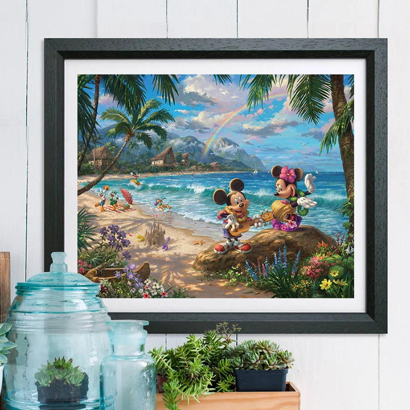 

Thomas Kinkade Mickey And Minnie In Hawaii Sweetheart Affinity Art Canvas Poster Painting Wall Picture Print Home Bedroom Decor