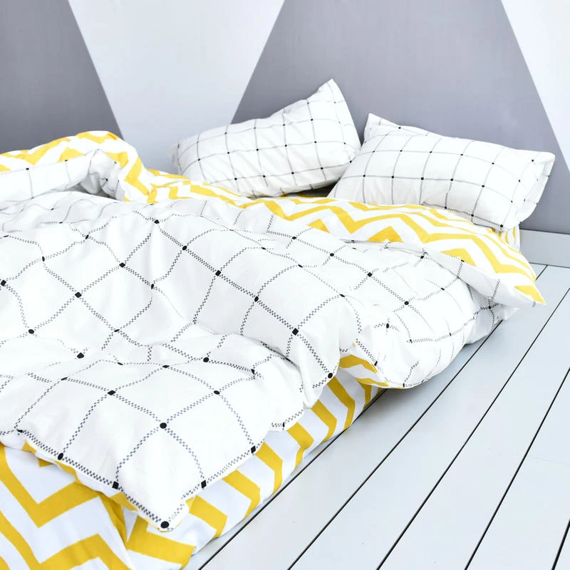 Cotton White Plard Bedding Set Chevron Yellow Sheet Sets Wave Color Flat Sheet Queen Fitted Twin