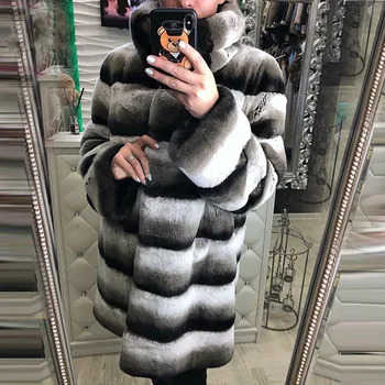 

FURSARCAR Top Quality Warm Thick Fur Coat 2019 New Luxury Winter Fur Women Natural Rex Rabbit Fur Jacket With Fur Collar