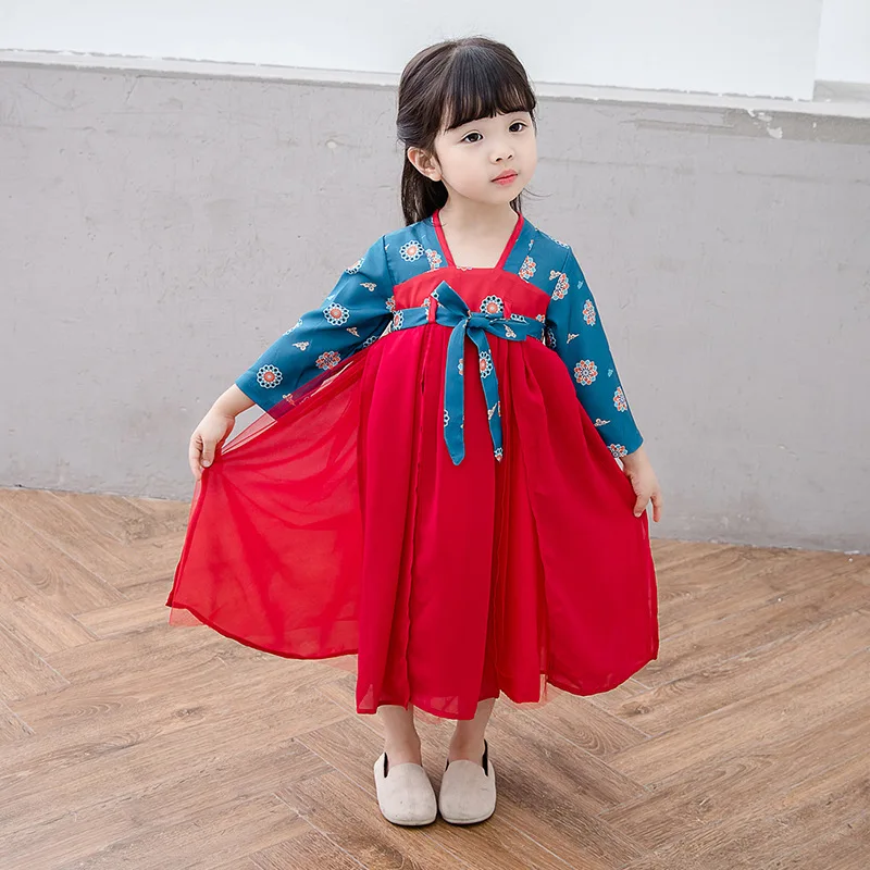 Chinese Hanfu Dress Girls Chinese Ancient Costumes Kids Traditional Nation Costume Fairy Dress Baby Tang Suit Folk Dress SL1059