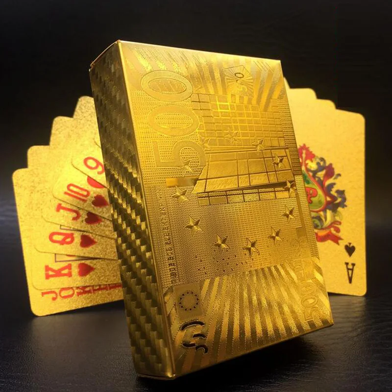 Goedkoop 3 Doos Euro Goudfolie Plastic Kaart PVC Waterdichte 24 k Vergulde Speelkaarten Hoogwaardige Tafel Game Speelkaarten Dek Gift