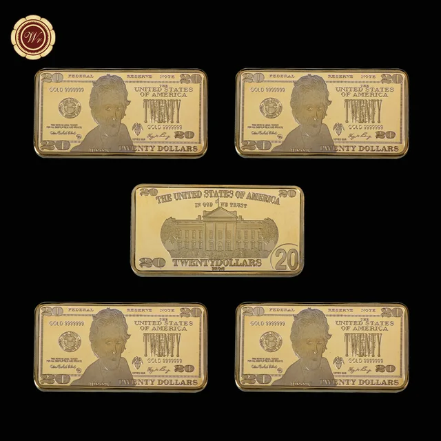 Wr 20 Dollar American Fake Money 24k Gold Bar Creative Business Wr 20 Dollar American Fake Money 24k Gold Bar Creative Business Souvenir Gifts Usd Metal