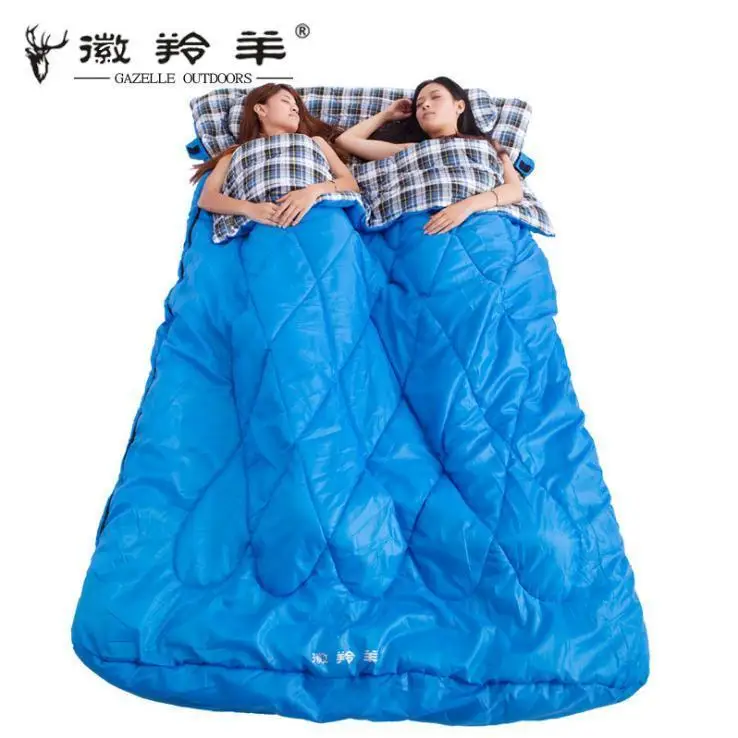 GAZELLE Cotton 3.2 kgs Double Winter Camping Adult Sleeping Bag Waterproof Three Seasons Spring Autumn Winter Sleeping 2 Colors