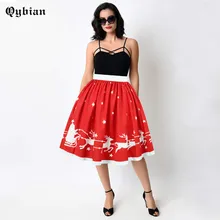 Qybian сторона с застежкой-молнией женские юбки Рождественский Олень Печать Империя Мини плиссированные Женские/Для девочек вечерние модные юбки