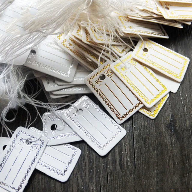 Silver Plastic String Tags for Pricing Jewelry