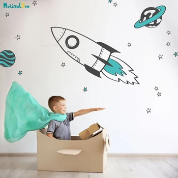 

Custom 2 Colors Rocket and Stars wall Sticker Pack Space Home Decor Kids Baby Room Exercise Imagination Nursery Poster YT1549