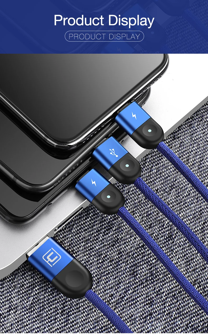 Cafele 3в1 светодиодный usb-кабель для iPhone Micro USB type C нейлоновый Плетеный usb-кабель для iPhone huawei Xiaomi Быстрая зарядка