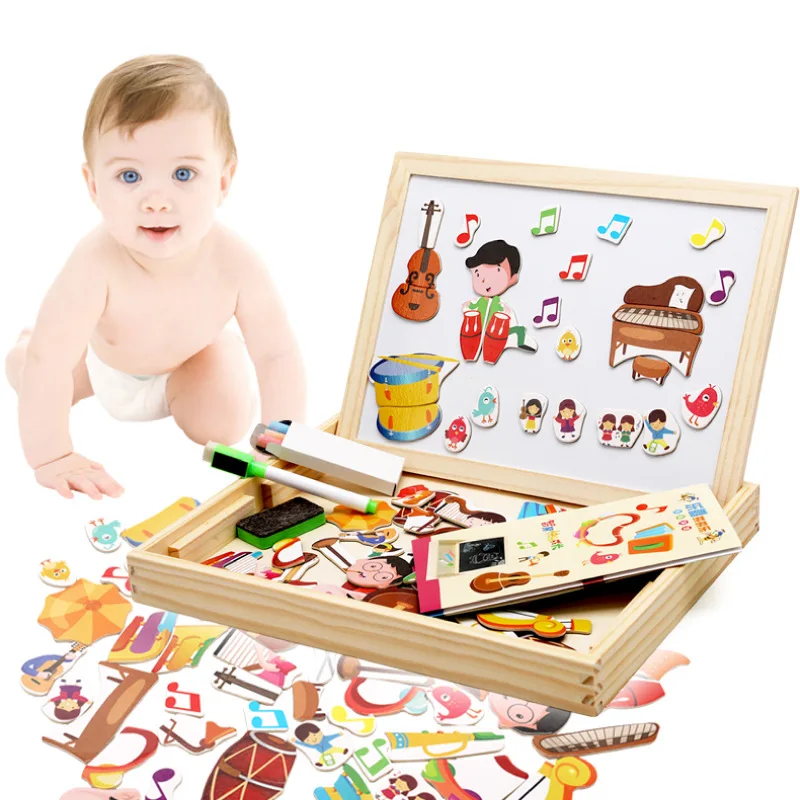 

Multifunctional Wooden Toys Educational Magnetic Puzzle Musical Instrument Recognition Children Kids Jigsaw Baby Drawing Board