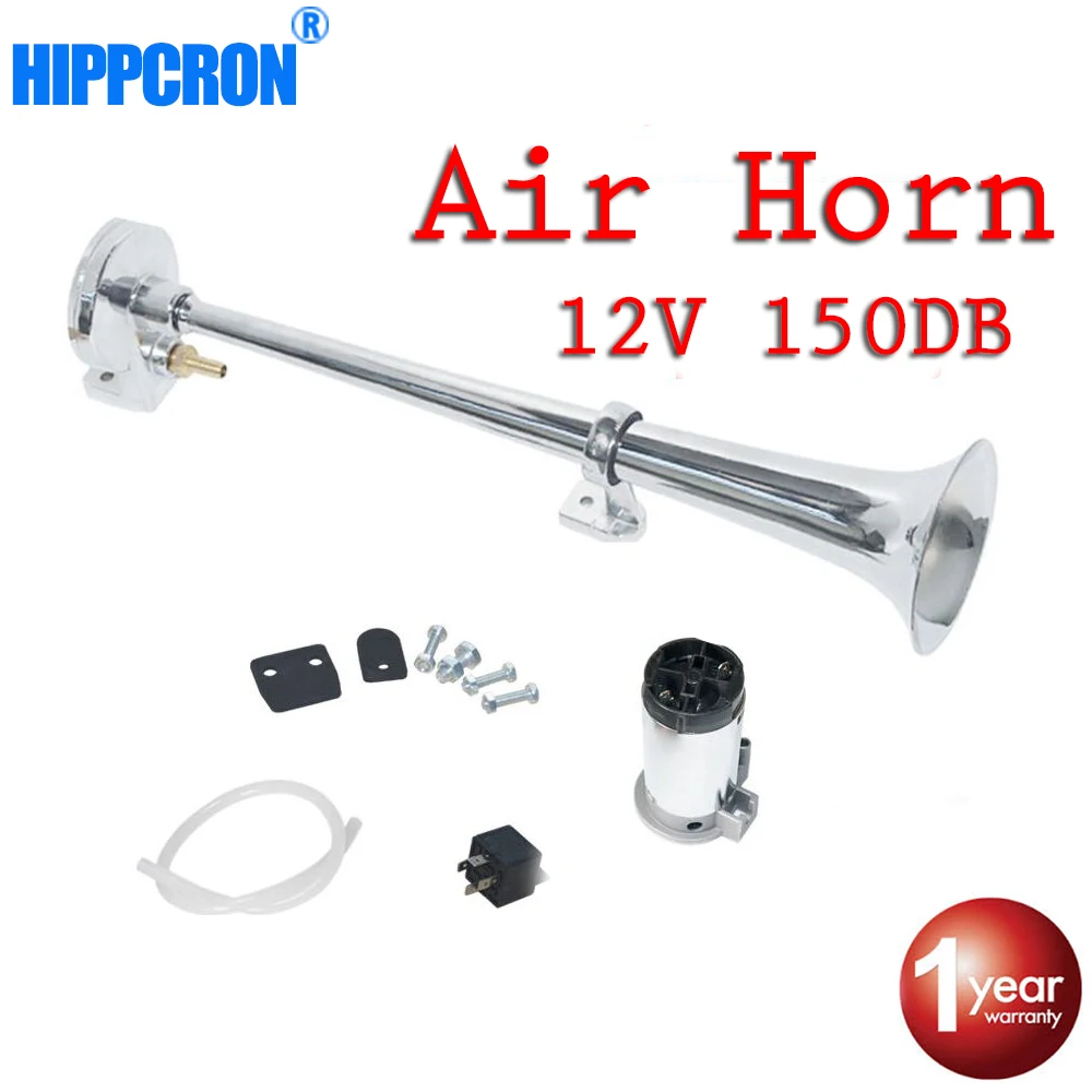

Hippcron Air Horn 150DB 12V Super Loud Single Trumpet Compressor Complete Set for Trucks Cars Automobiles Lorry Boat Train