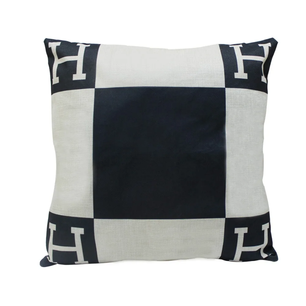 ME COO Logo H Letter Cartoon pillow cover Geometric Lattice Cotton Linen Throw Pillowcases