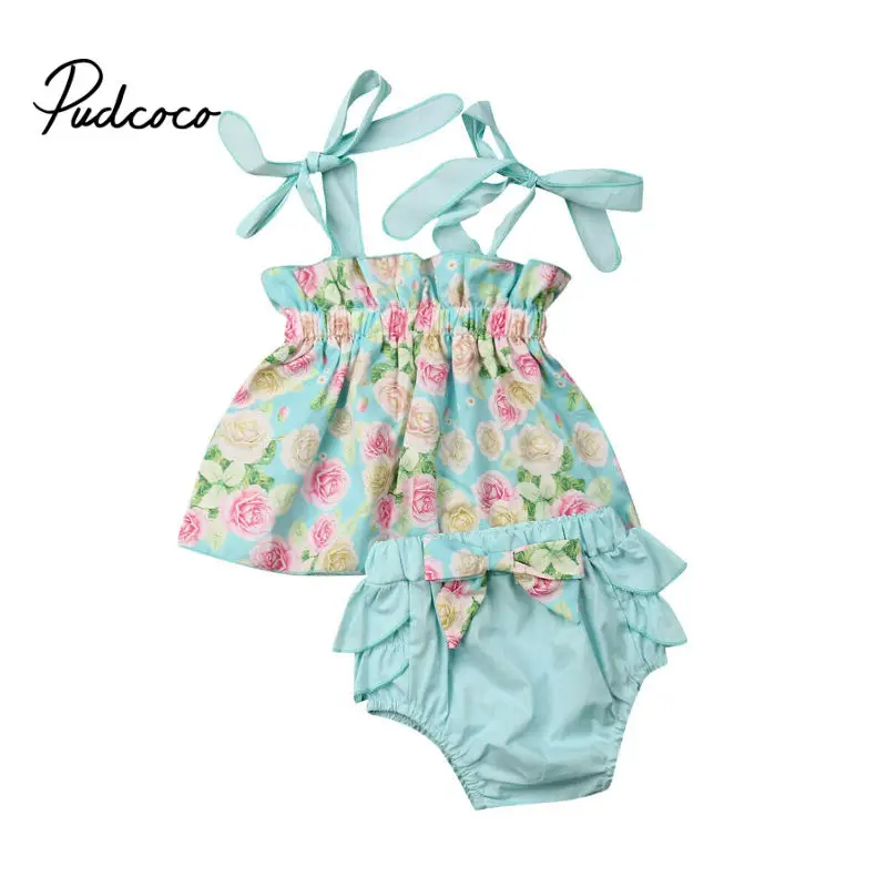 

pudcoco Girls Clothing 2019 Sets New Summer Kid Clothes Set Floral Children Clothing Toddler Girl Tops+Shorts Children Set