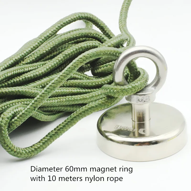 Рыболовные магниты Dia. 48 60 75 мм подъемный неодимовый магнит с нейлоновой веревкой 60-150 кг тянет отлично подходит для спасательной или магнитной рыбалки - Цвет: Ring D60 with rope