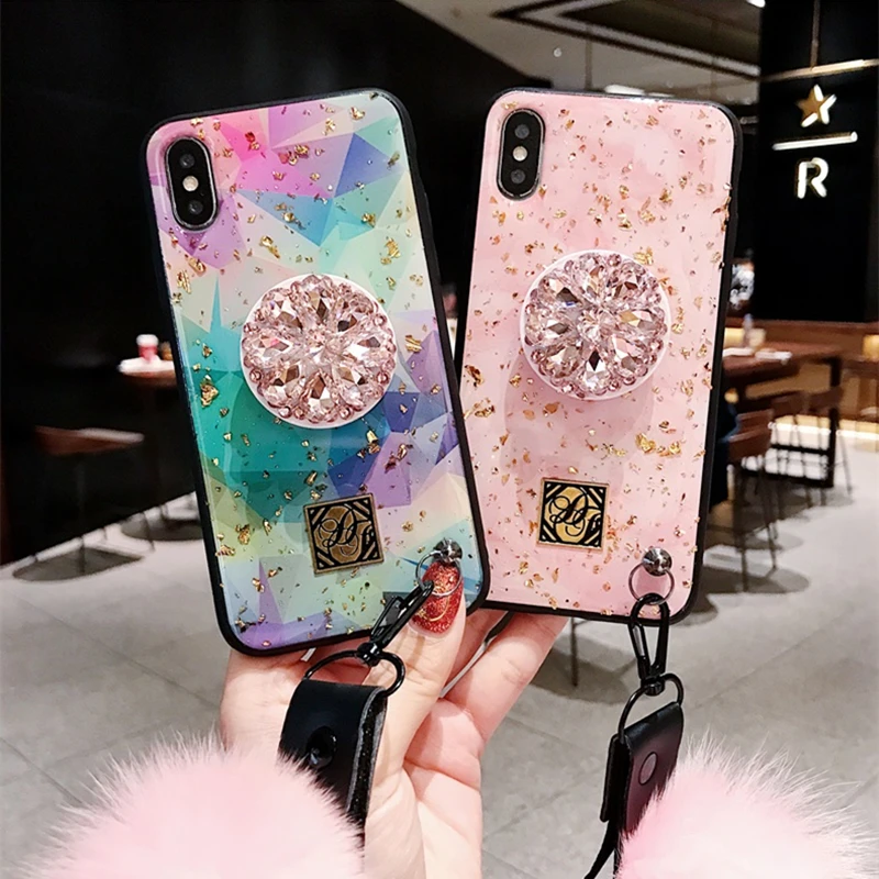 الفاخرة لطيف اللون الوردي شفافة بريق الرخام 3D الماس القوس لطيف سيليكون جراب هاتف ل iphone X XR XS ماكس 7 8 زائد 6 S