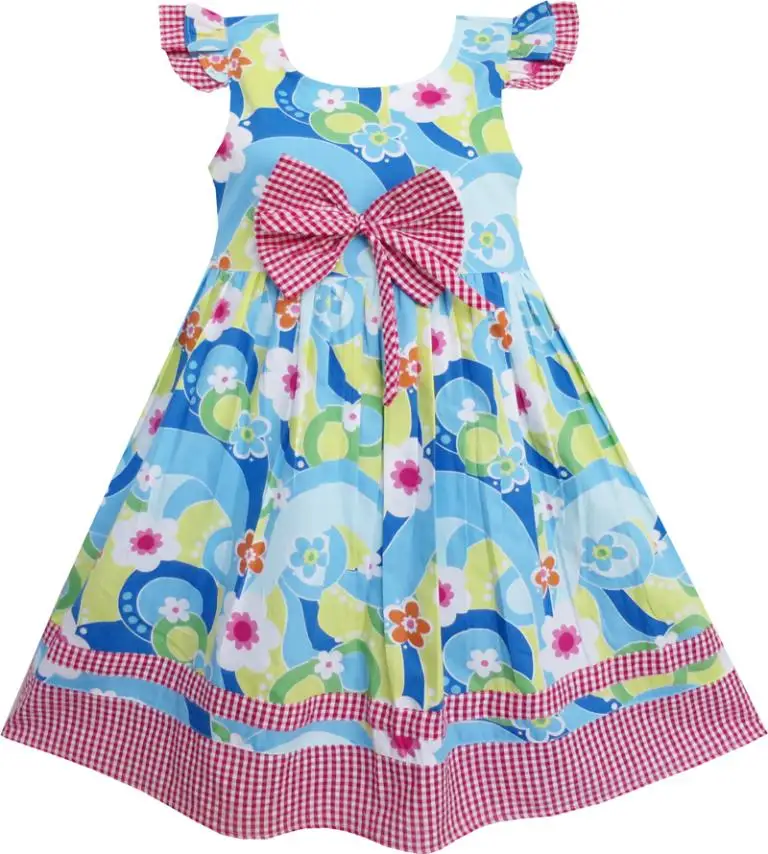 Flower Girl Dress Little Girls Blue font b Tartan b font Lined Party Kids Clothing Cotton
