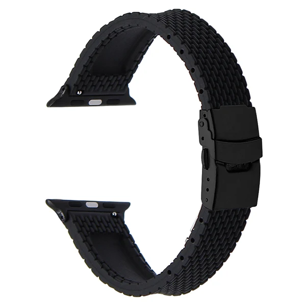 Силиконовый резиновый ремешок для часов iWatch Apple Watch Series 5 4 3 2 1 44 мм 40 мм 42 мм 38 мм защитный ремешок спортивный ремешок браслет - Цвет ремешка: Black Black
