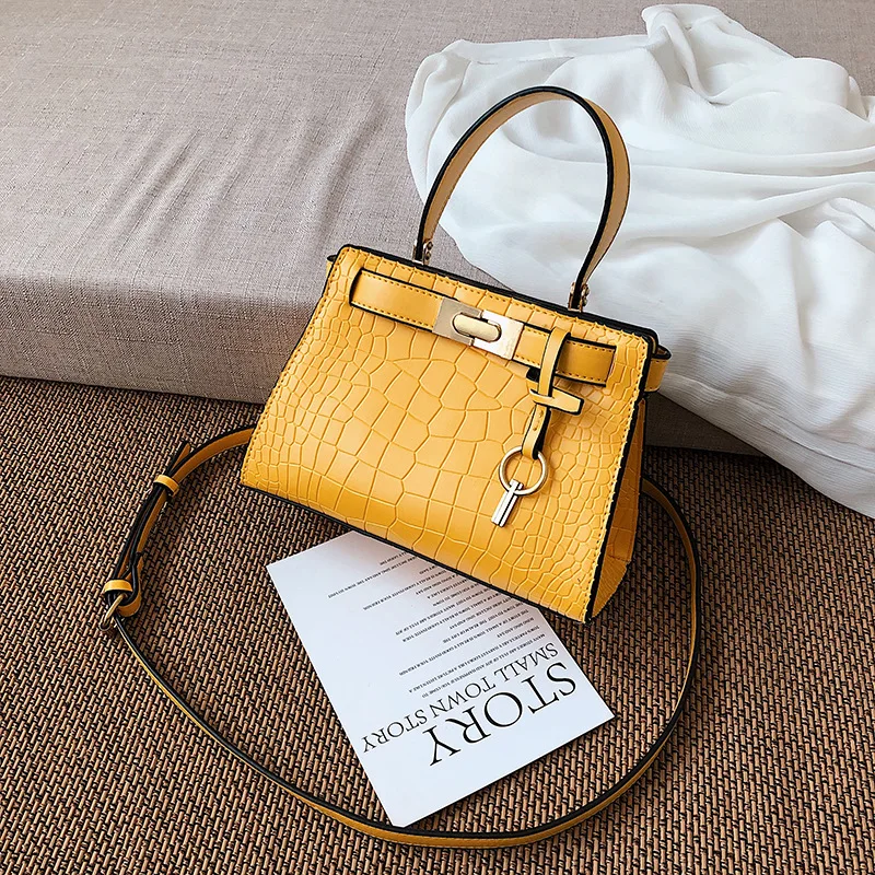 

2019 New Fashion Women Alligator PU Handbag Luxury Brand Designer Shoulder Bag Lock Tote Bag Yellow Crossbody Messenger Bag sac