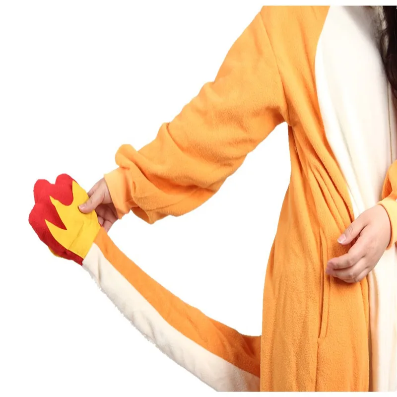 Online Musim dingin Piyama Lengan Panjang Charmander Onesie Dewasa Lucu Kartun Cosplay Hewan Sesuai Tidur Rompers Womens Jumpsuit