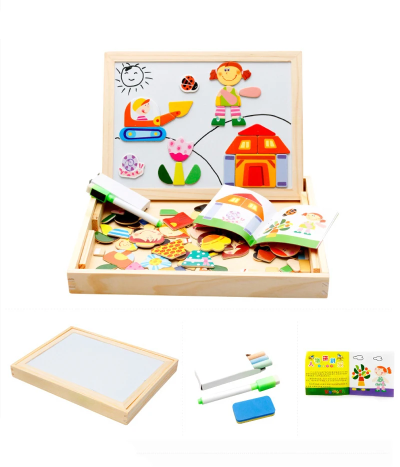 

1Pcs Kids Toys Magnetic Puzzles for Children Girls Boys Learning Education Wooden Toys 3d Puzzle Animals Drawing Board As Gifts