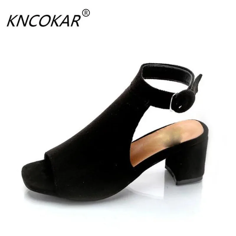 KNCOKAR In the summer of new-style hollow matte suede with a bold heel and high sandals for lady's sandals. | Обувь
