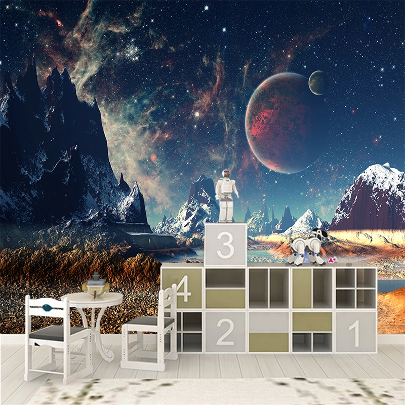 

Custom Canvas Wall Decoration Fantasy World Poster Space Snowy Moon Wall Stickers Mural Starry Sky Wallpaper Home Decor YBZ054