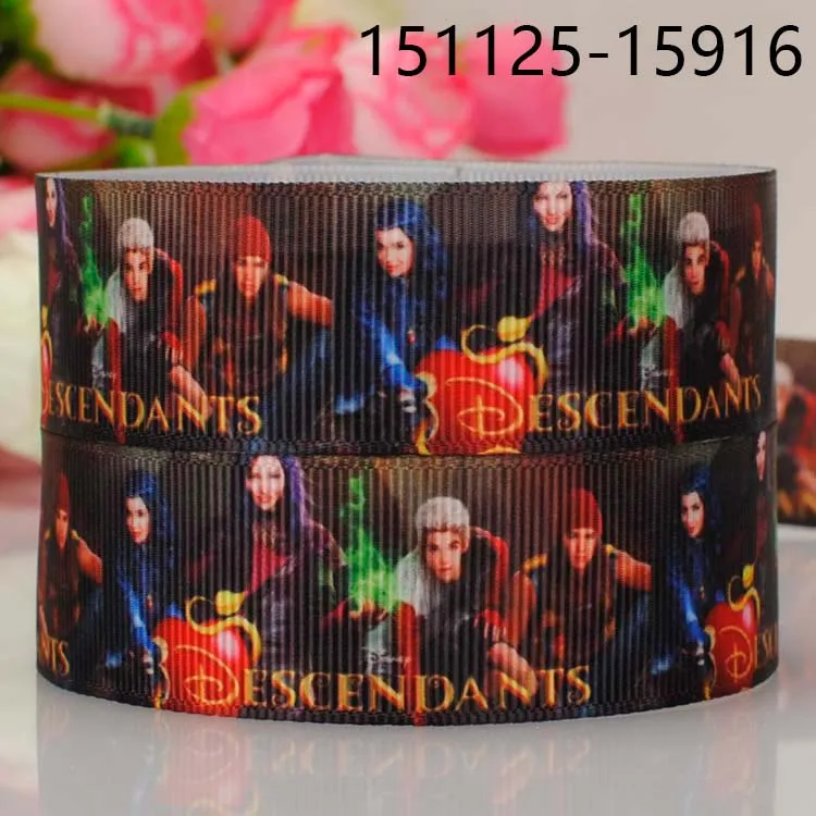 

free shipping 50 yards 1 " 25 mm high quality descendants pattern printed grosgrain tape ribbon DIY hair bow