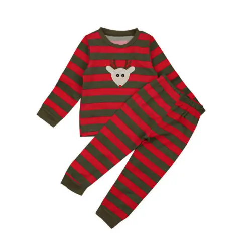 2 шт. Рождество новорожденного для маленьких мальчиков девочек в полоску Одежда с олененком футболка Топы + штаны-Леггинсы наряд пижамы
