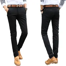 Мужские повседневные брюки летние Молодежные брюки мужские корейские тонкие Однотонные эластичные брюки для ног цвет черный/синий размер 28-33 34 36