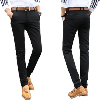 

Men's Casual Pants 2018 Summer Youth Pants Men's Korean Slim Solid Color Elastic Foot Pants Color Black/Blue Size 28-33 34 36