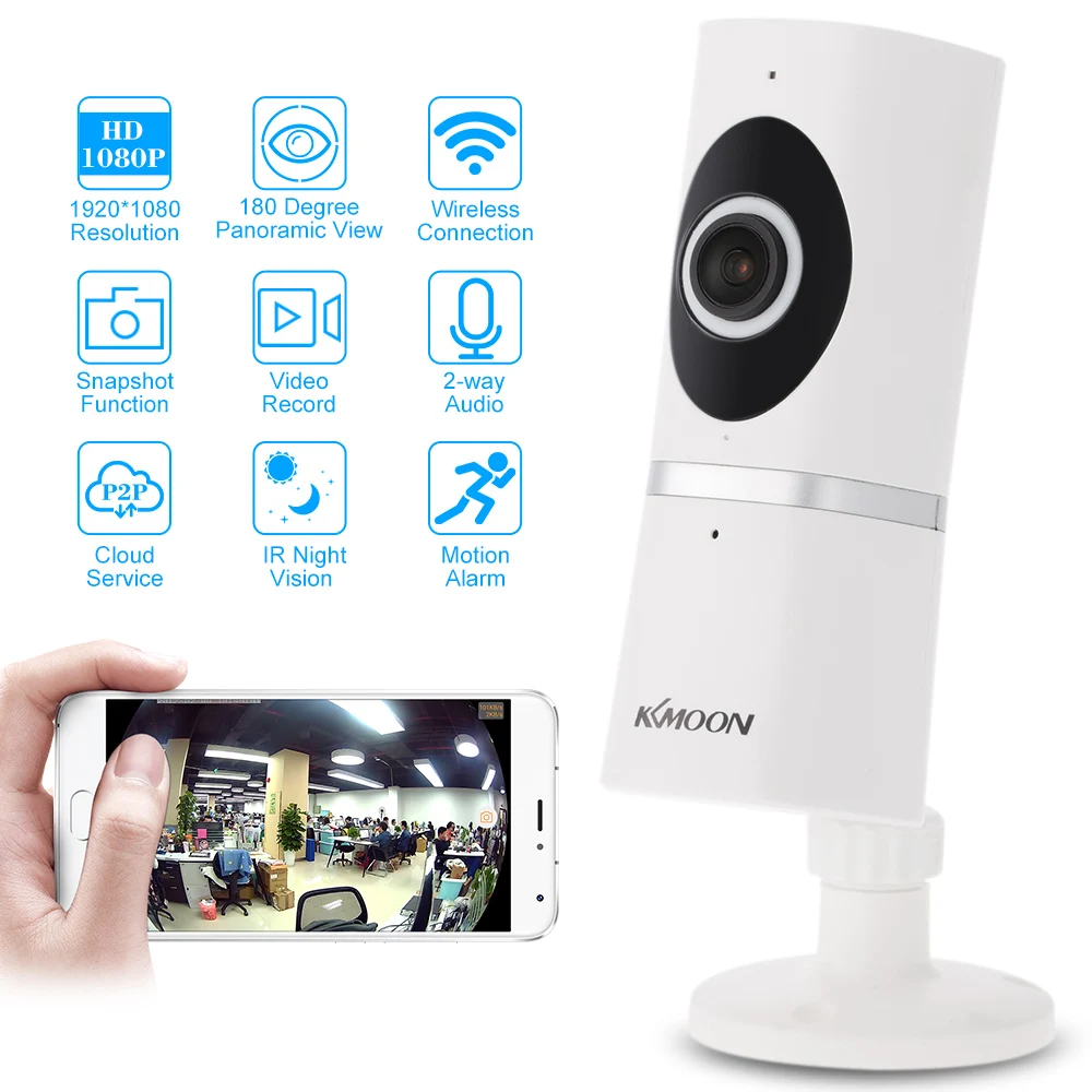 KKmoon IP Camera 180 Degree Panoramic Fish Eye Mini WiFi IP Camera HD 1080P 2MP Night Vision