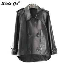 Шило GO кожаная куртка Женская Весенняя мода Овчина натуральная кожа пальто воротник с лацканами двубортный Повседневная Свободная куртка