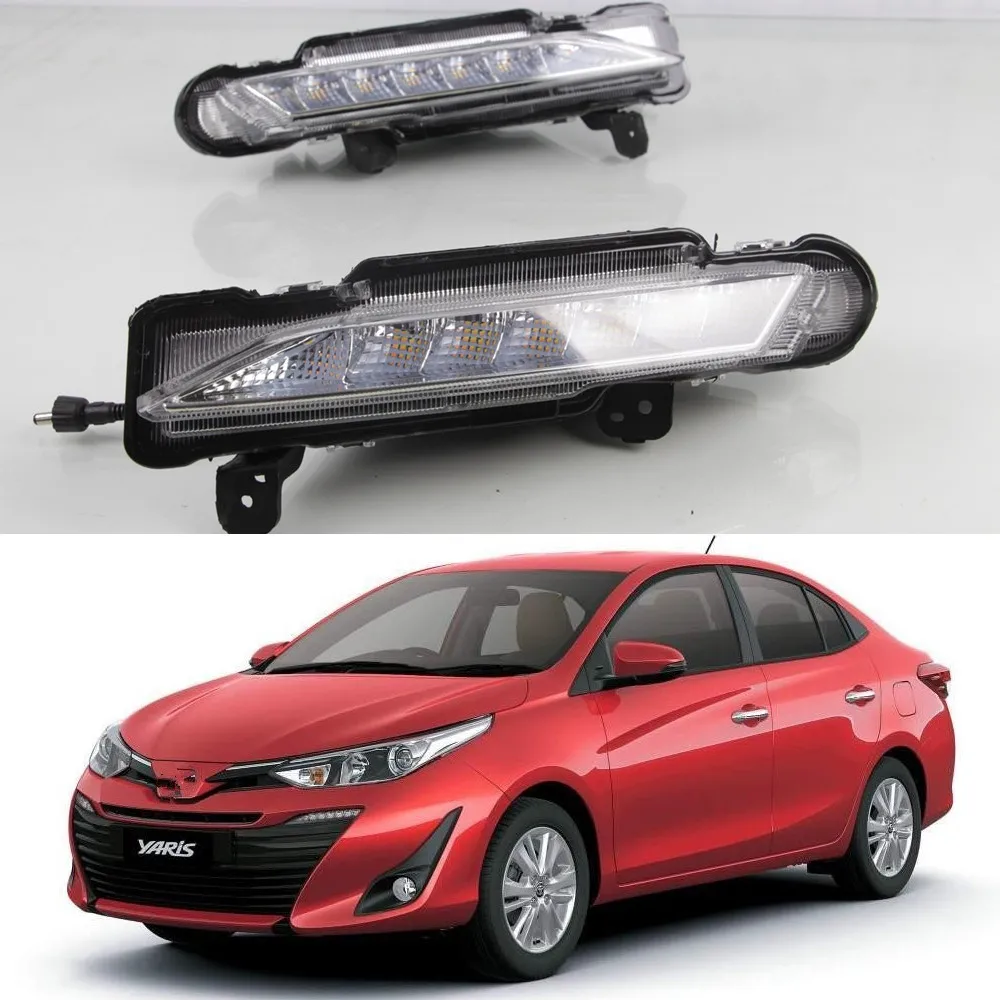 

CSCSNL 1 Set 12V ABS Car LED DRL Daytime Running Lights Daylight With Turn Yellow Signal Lights For Toyota Yaris 2017 2018 2019