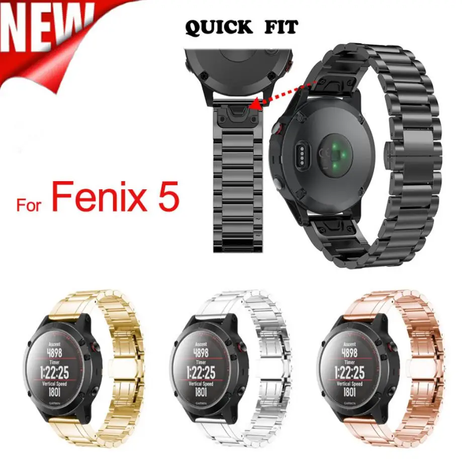 

Stainless Steel Metal Strap For Garmin Fenix 5 Quick Disassembling Replacement Bands With Easy Fit Three links Watchband