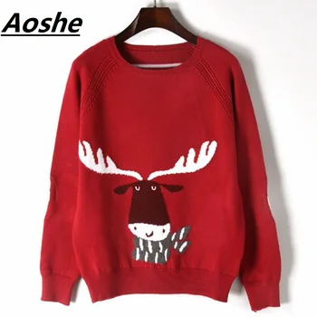 

Designer Pullover 2018 New Winter Sweater Women Christmas Moose Pattern Back Striped Fashion Brand Knit Jumper Tops