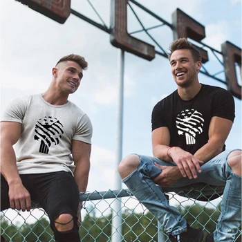 

OA Men's Fitness printing T-shirt sports breathable Gyms workout short-sleeved bodybuilding man running elastic shirts for male