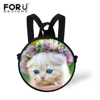 

2016 New Style Children Round Backpack Floral Animal Cat Printing Backpack for Children Girls Boys Mochila infantil Escolar