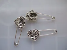 10pcs Silver Tone Strong Metal Kilt Scarf Brooch Safety Pin With Rose Flower 51mm