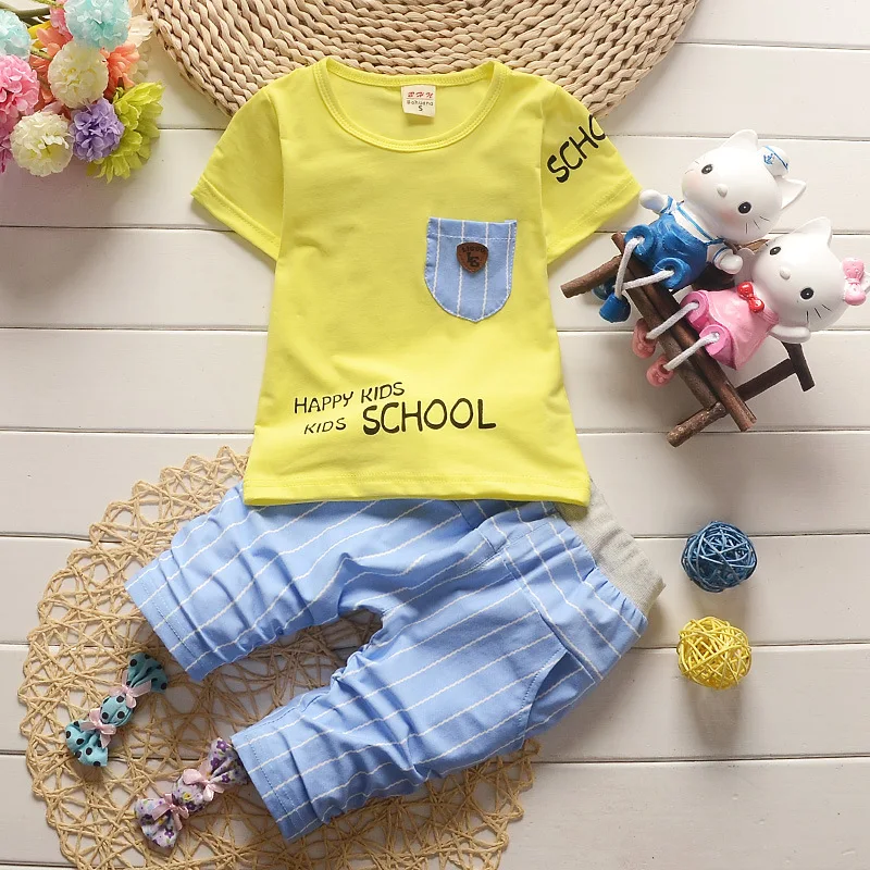 Летняя одежда для малышей Комплект Одежда для новорожденных комплекты одежды для девочек, мальчиков с принтом футболки с короткими рукавами и Топы и шорты в клетку, детский спортивный костюм