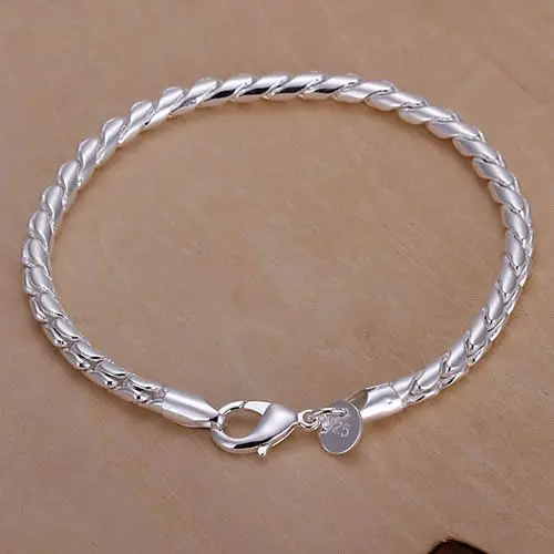 Wholesale S925 Sterling Silver Color Fashion Jewelry Charm Women Lady Chain Bracelets W Small Twisted Line Bracelet SMTH210