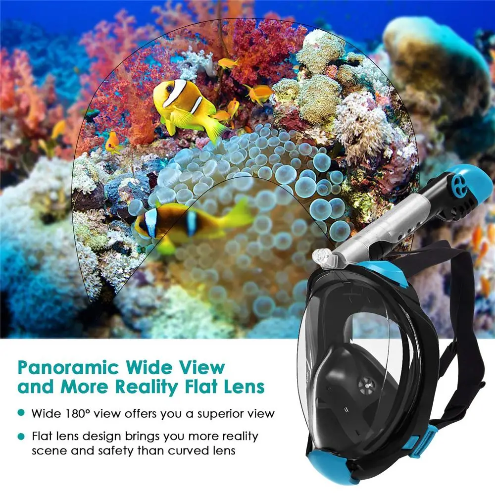 Маска для дайвинга, маска для подводного плавания, набор с защитой от запотевания, усовершенствованная дыхательная система, маска для плавания для взрослых и детей, съемное крепление для камеры