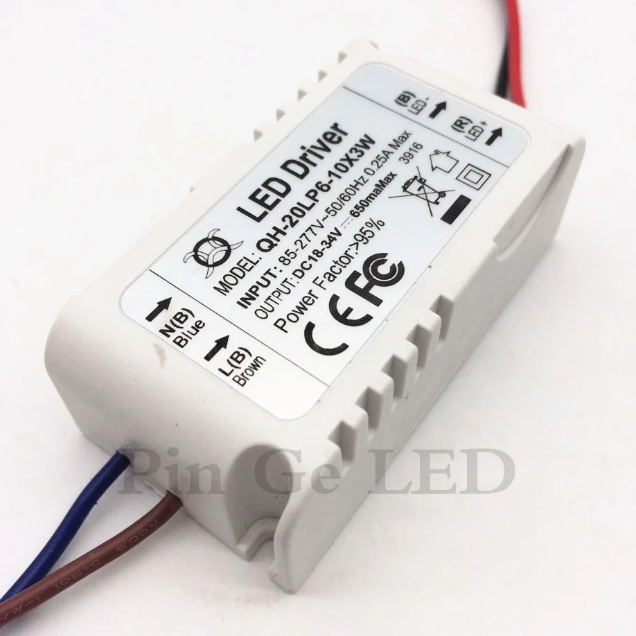 

10pcs 6-10x3W output 650mA DC18-34V LED Driver Lighting Transformer Power Supply For 18W 20W 30W downlight ceiling Spotlight
